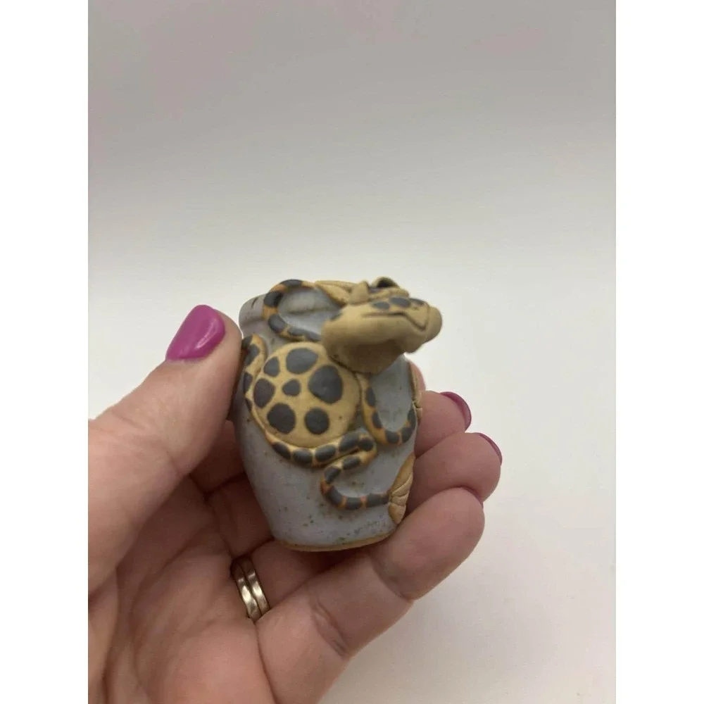 Vintage Ray & Tami Bier Pottery Charlevoix MI Folk Art Frog on Miniature Pitcher
